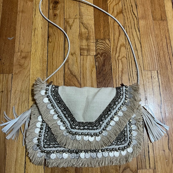REVOLVE Shashi Leela Coin Clutch, shoulder boho bag in natural beaded burlap - Picture 2 of 2